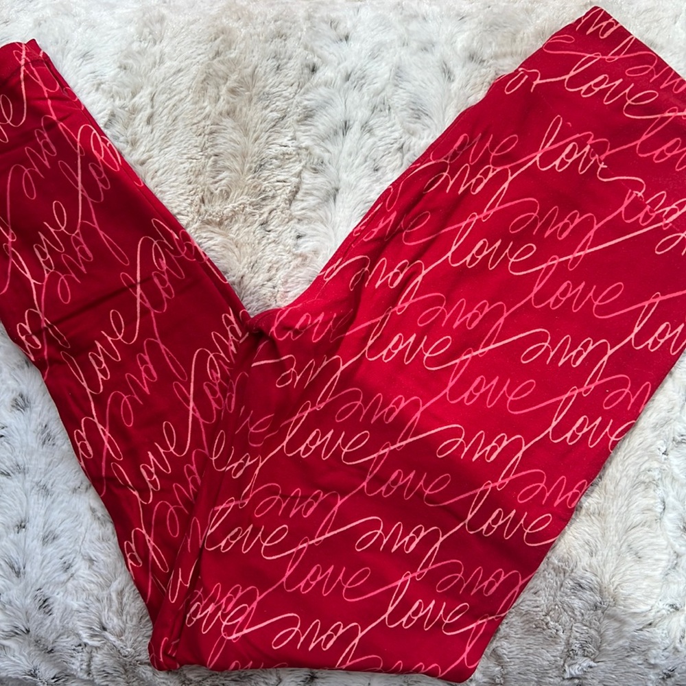 LuLaRoe Red Love Script Leggings